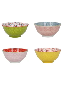 Kitchencraft Set of 4 Patterned Colourful Ceramic Cereal Bowls