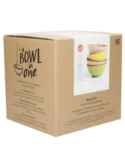 Kitchencraft Set of 4 Patterned Colourful Ceramic Cereal Bowls
