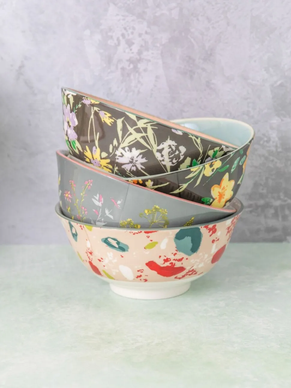 Kitchencraft Set of 4 Patterned Floral Ceramic Cereal Bowls
