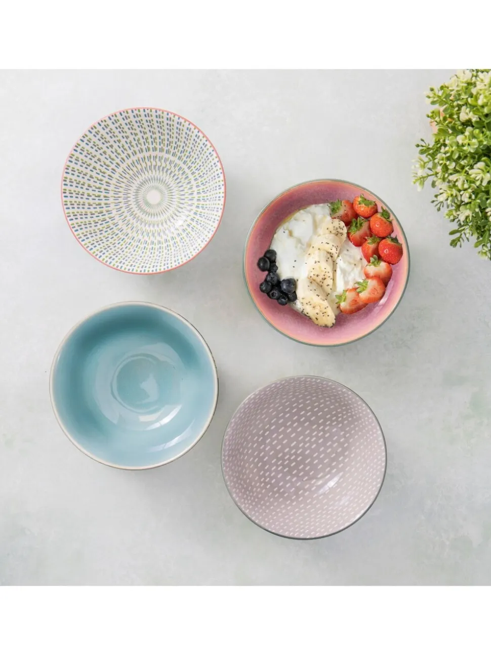 Kitchencraft Set of 4 Patterned Floral Ceramic Cereal Bowls