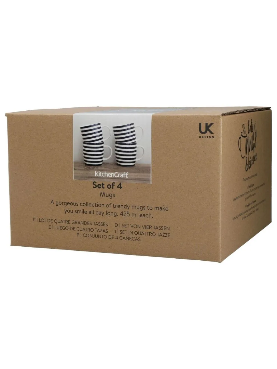Kitchencraft Set of 4 Striped Ceramic Mugs