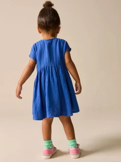 Kobaltblauw - Textured Short Sleeve Dress (3mths-8yrs)