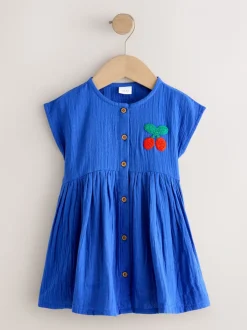 Kobaltblauw - Textured Short Sleeve Dress (3mths-8yrs)