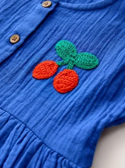 Kobaltblauw - Textured Short Sleeve Dress (3mths-8yrs)