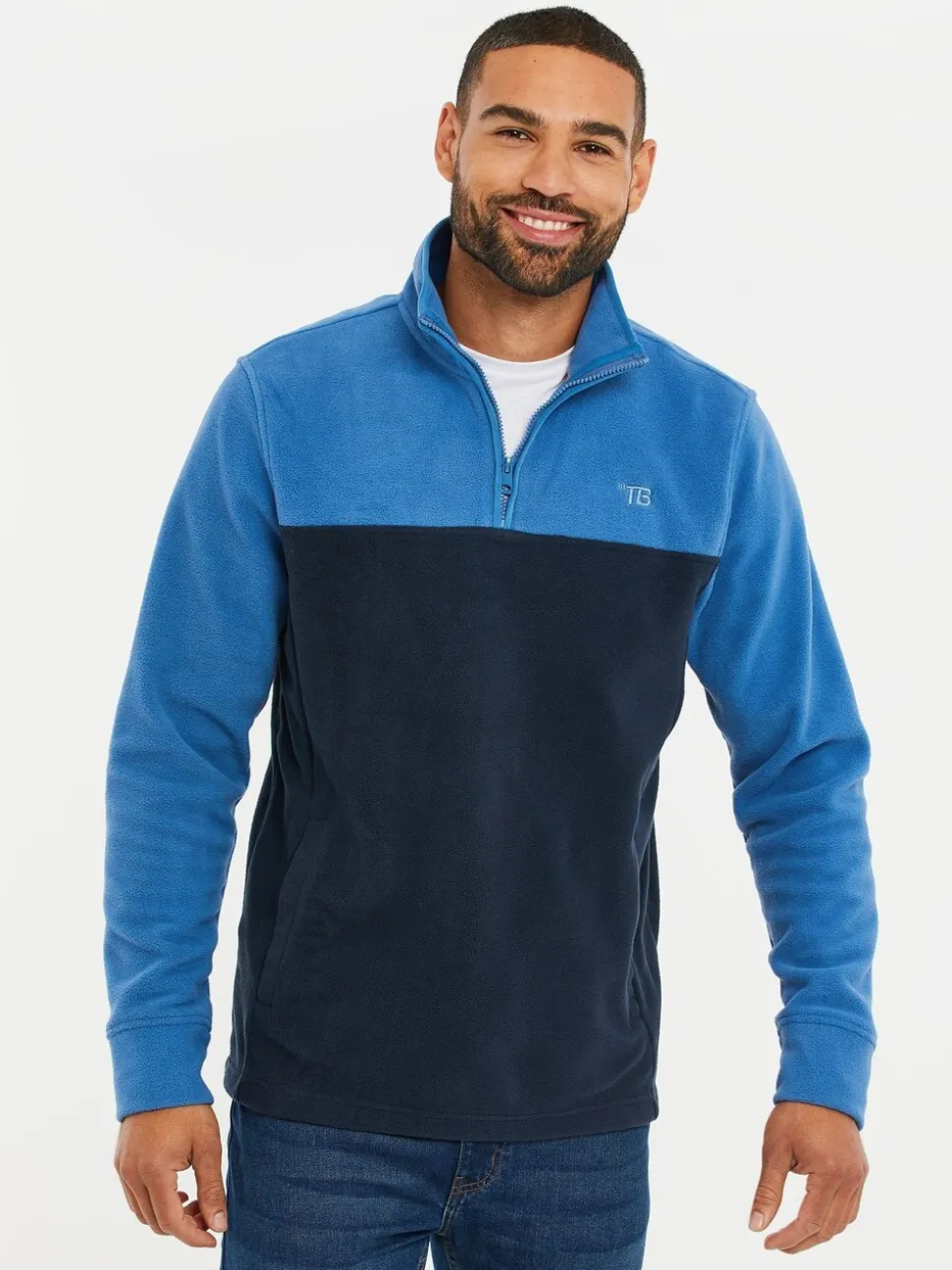 Kobaltblauw/marineblauw - Threadbare tweekleurige fleece sweatshirt met kwartrits