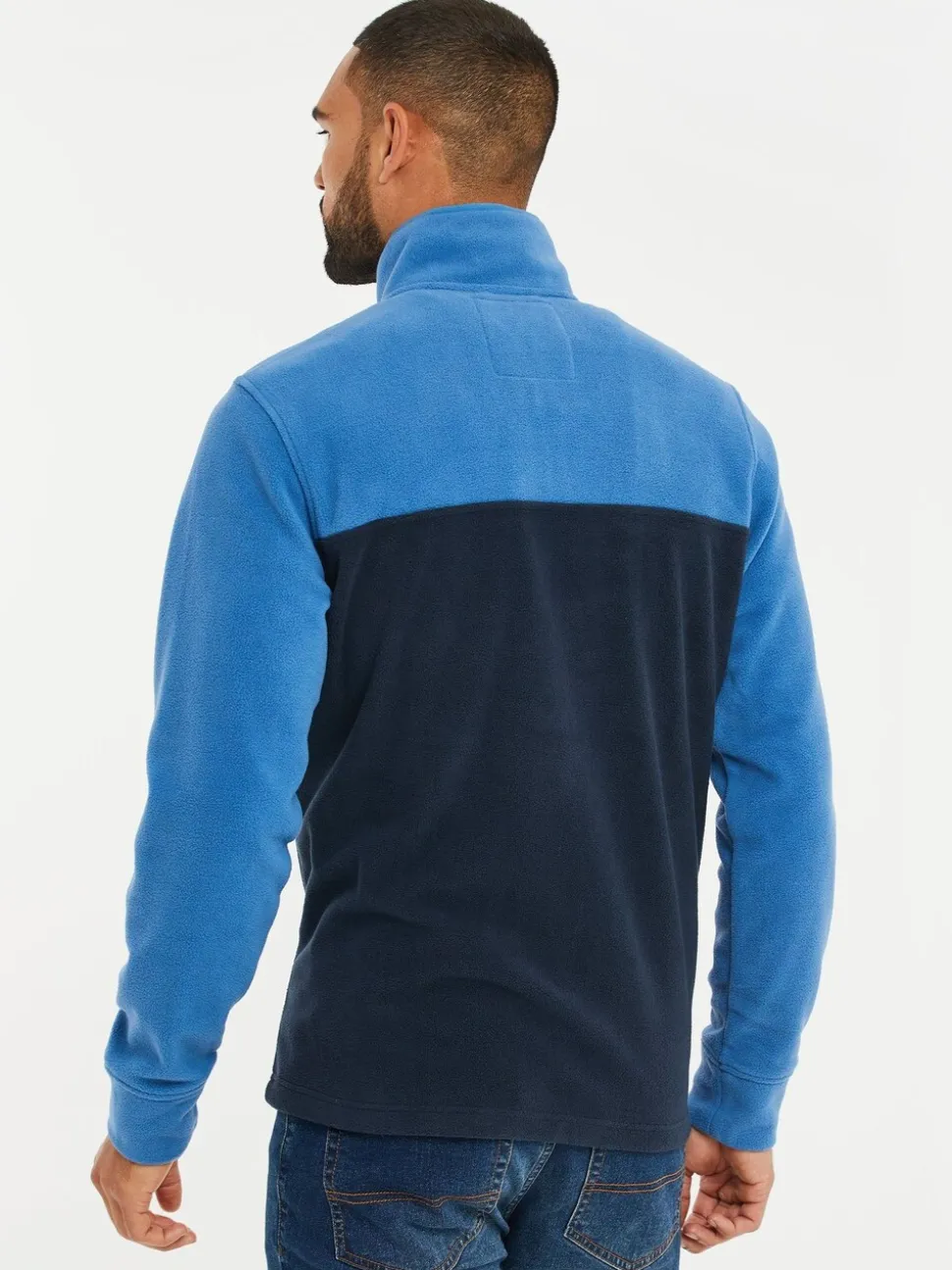 Kobaltblauw/marineblauw - Threadbare tweekleurige fleece sweatshirt met kwartrits