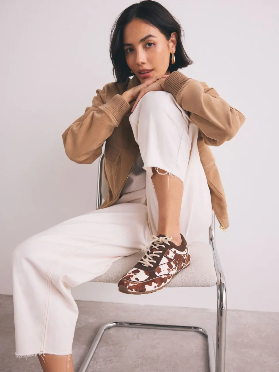 Koeienprint - Slim Premium Leren Trainers met Vetersluiting