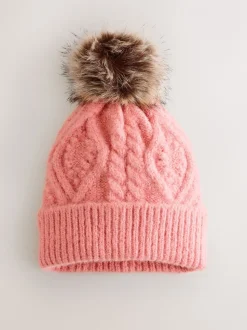 Koraalroze - Cable Knitted Pom Hat