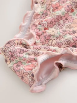 Koraalroze met fijne bloemenprint - Lettuce Edge Swimsuit (3mths-7yrs)