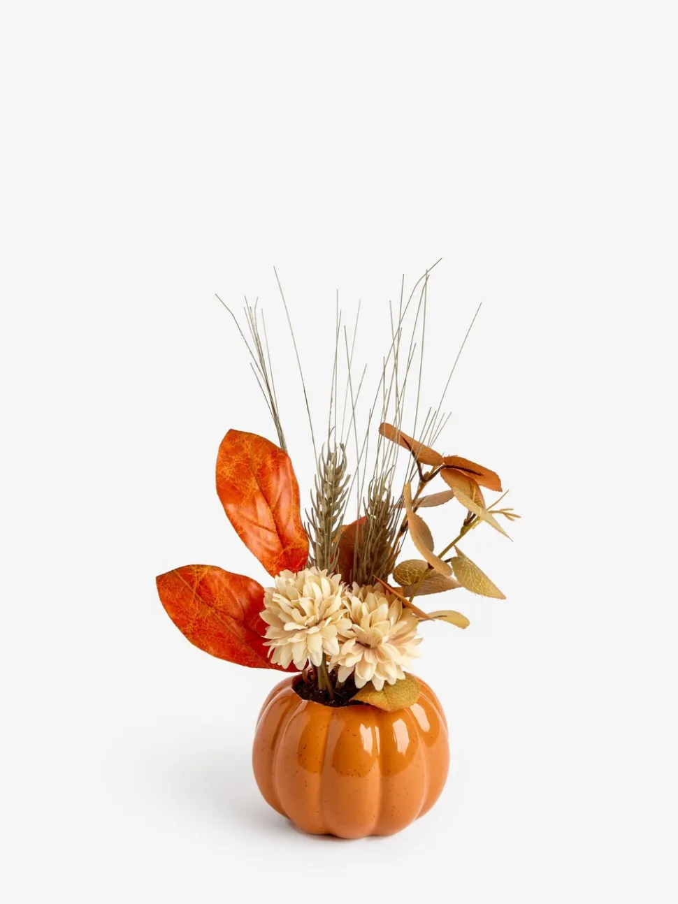Kunstbloemenarrangement in pompoenpot