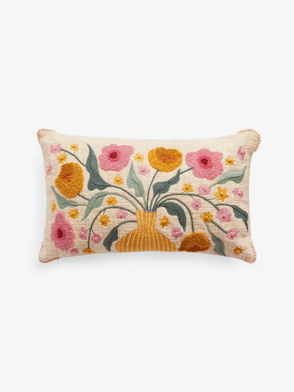Kussen met geborduurde bloemenvaas van 100% katoen 50 x 30cm