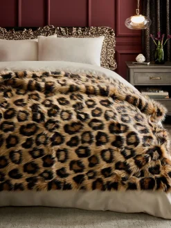 Lange sprei van imitatiebont met luipaardprint
