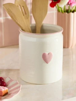 Large Ceramic Heart Utensil Pot