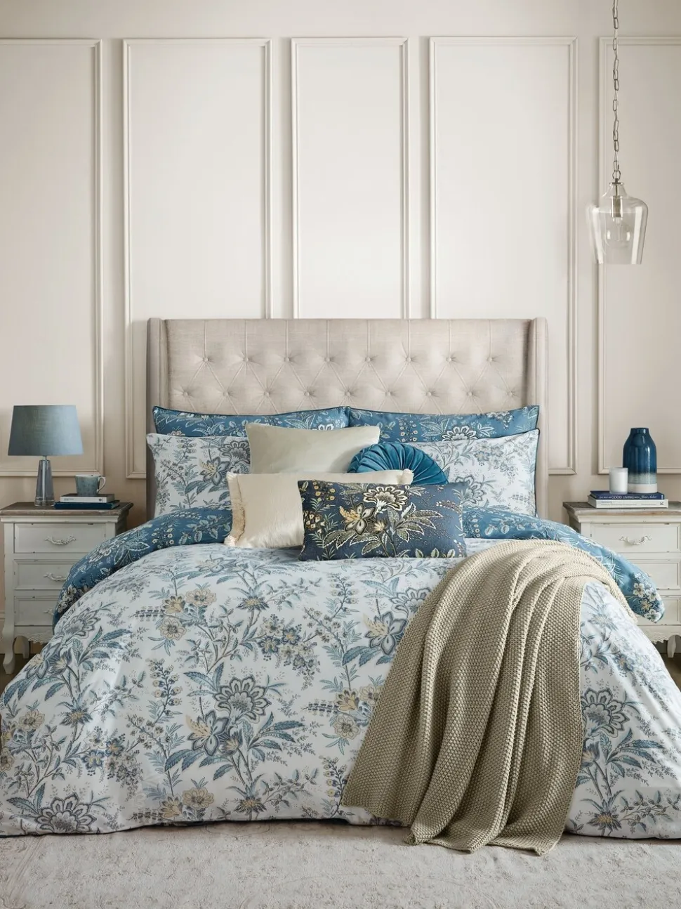 Laura Ashley 100% Cotton Sateen 200 Thread Count Marlbrook Duvet Cover and Pillowcase Set