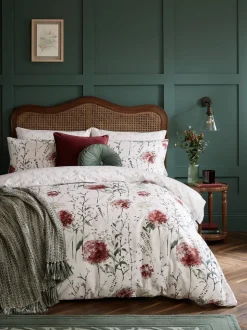 Laura Ashley 100% Cotton Sateen 220 Thread Count Pallington Bloom Duvet Cover and Pillowcase Set