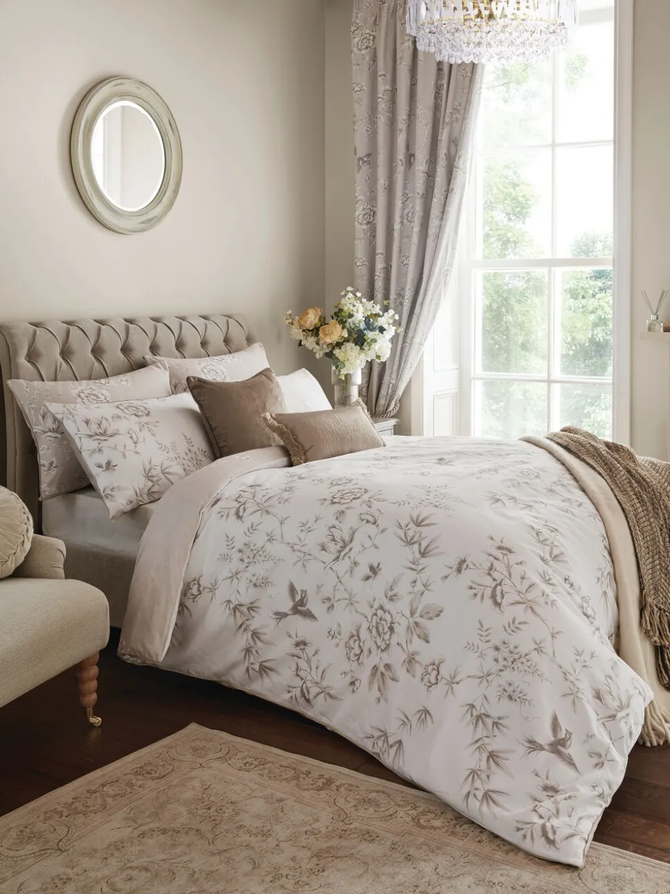 Laura Ashley 100% Cotton Sateen 220 Thread Count Rowsham Garden Duvet Cover and Pillowcase Set
