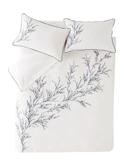 Laura Ashley 100% katoen perkal 200 draadtelling Pussy Willow Sprig geborduurd dekbedovertrek en kussensloopset