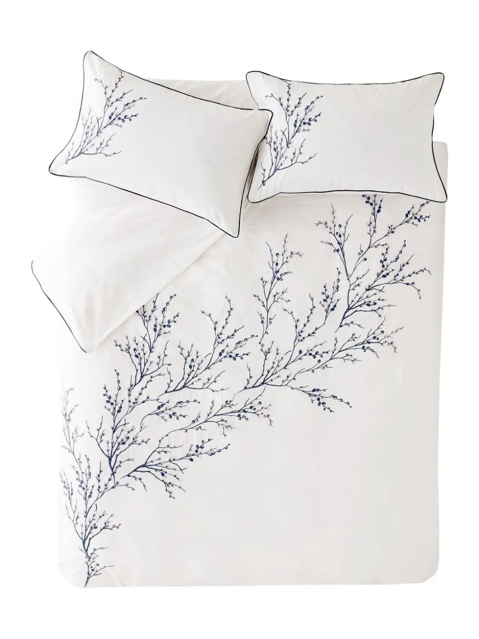 Laura Ashley 100% katoen perkal 200 draadtelling Pussy Willow Sprig geborduurd dekbedovertrek en kussensloopset