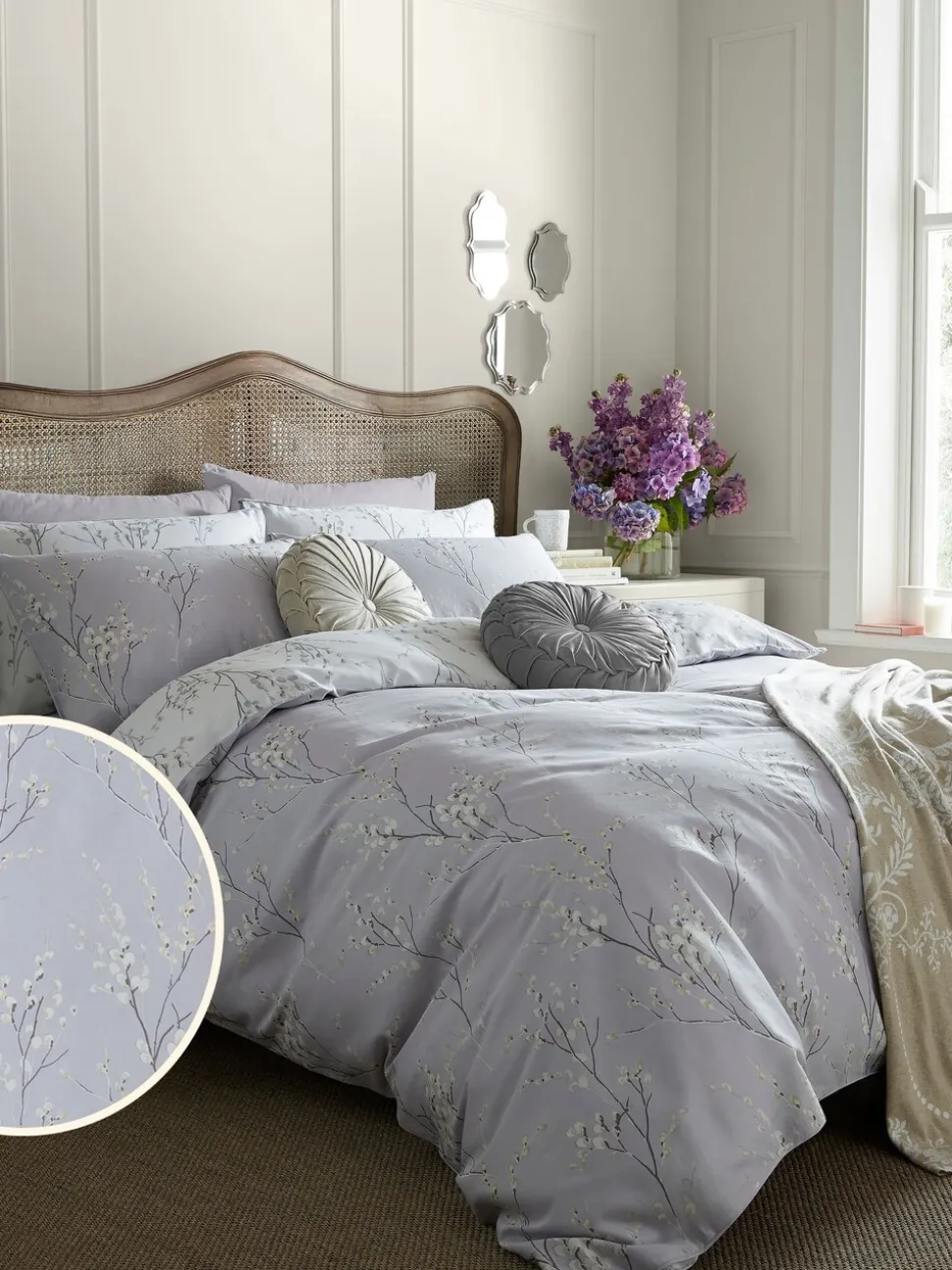 Laura Ashley 100% katoensatijn 200 thread count Pussy Willow Dekbedovertrek- en kussensloopset