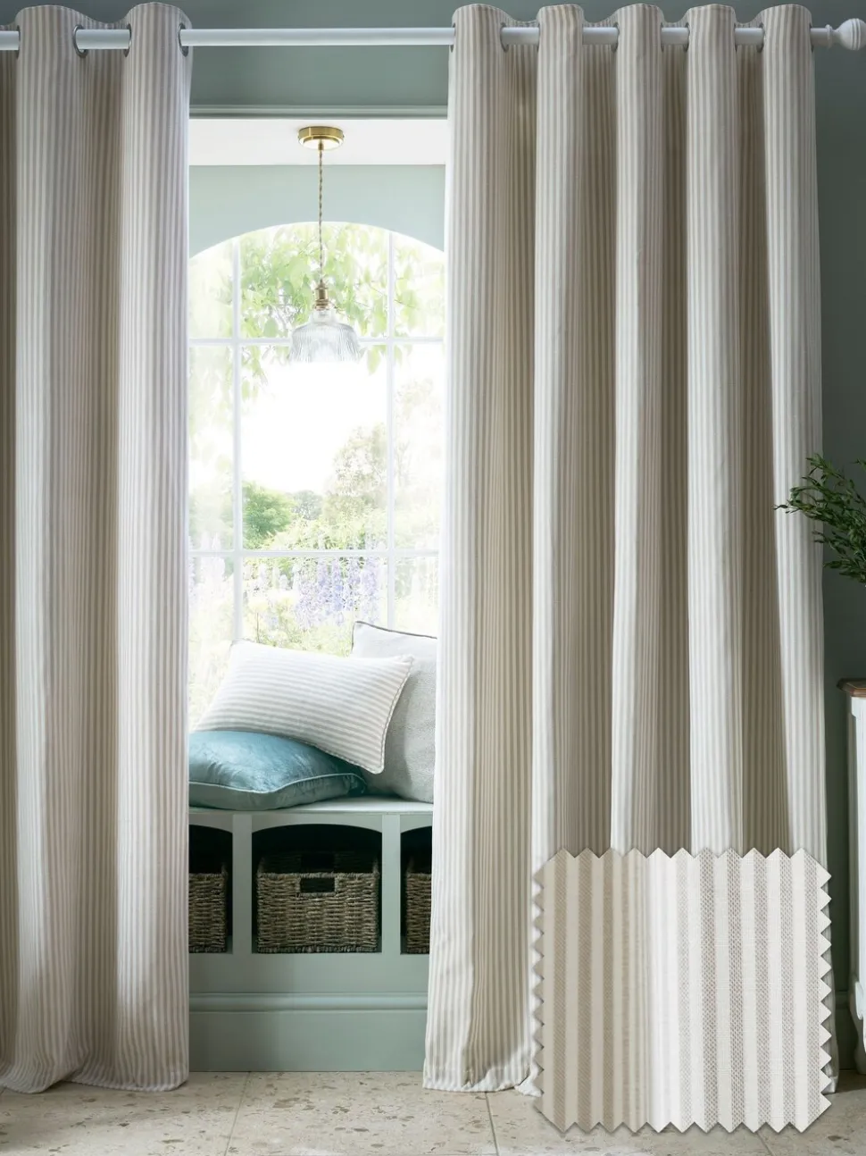 Laura Ashley Cornish Chenille Stripe Eyelet Curtains