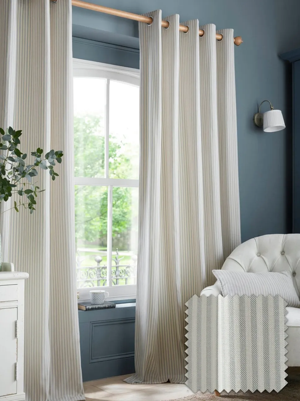 Laura Ashley Cornish Chenille Stripe Eyelet Curtains