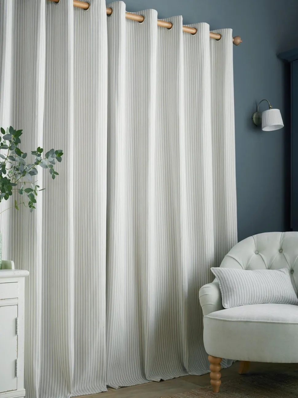 Laura Ashley Cornish Chenille Stripe Eyelet Curtains