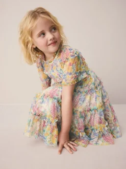Laura Ashley geplooide strokenjurk met ruches