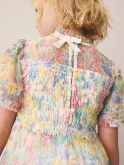 Laura Ashley geplooide strokenjurk met ruches