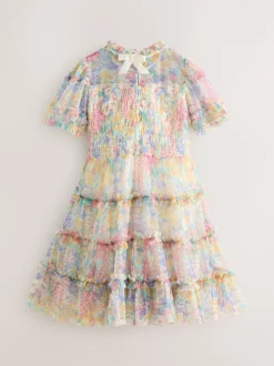 Laura Ashley geplooide strokenjurk met ruches