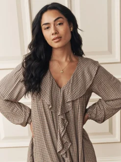 Laura Ashley Heritage Check Ruffle Front Mini Dress