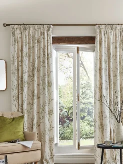 Laura Ashley Pussy Willow gevoerde gordijnen met potloodplooi