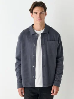 Leisteen grijs - Linear Texture Popper Shacket