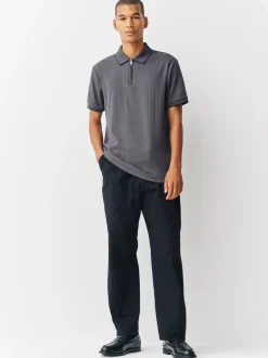 Leisteen grijs - Slim Fit - Net jacquard poloshirt