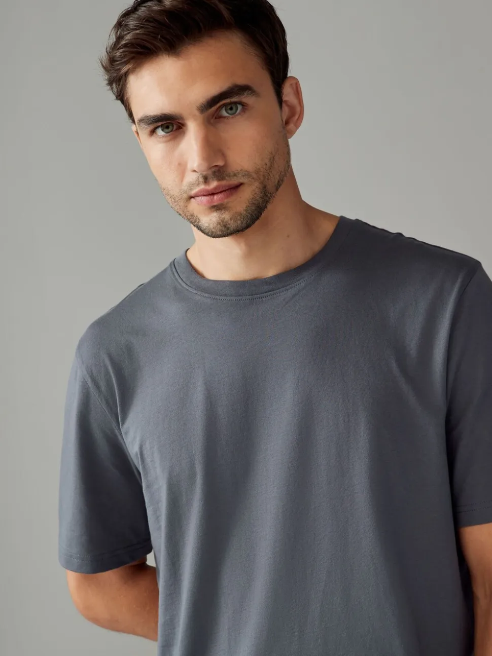 Leisteengrijs - Normale Pasvorm - Essentieel katoenen T-shirt met ronde hals