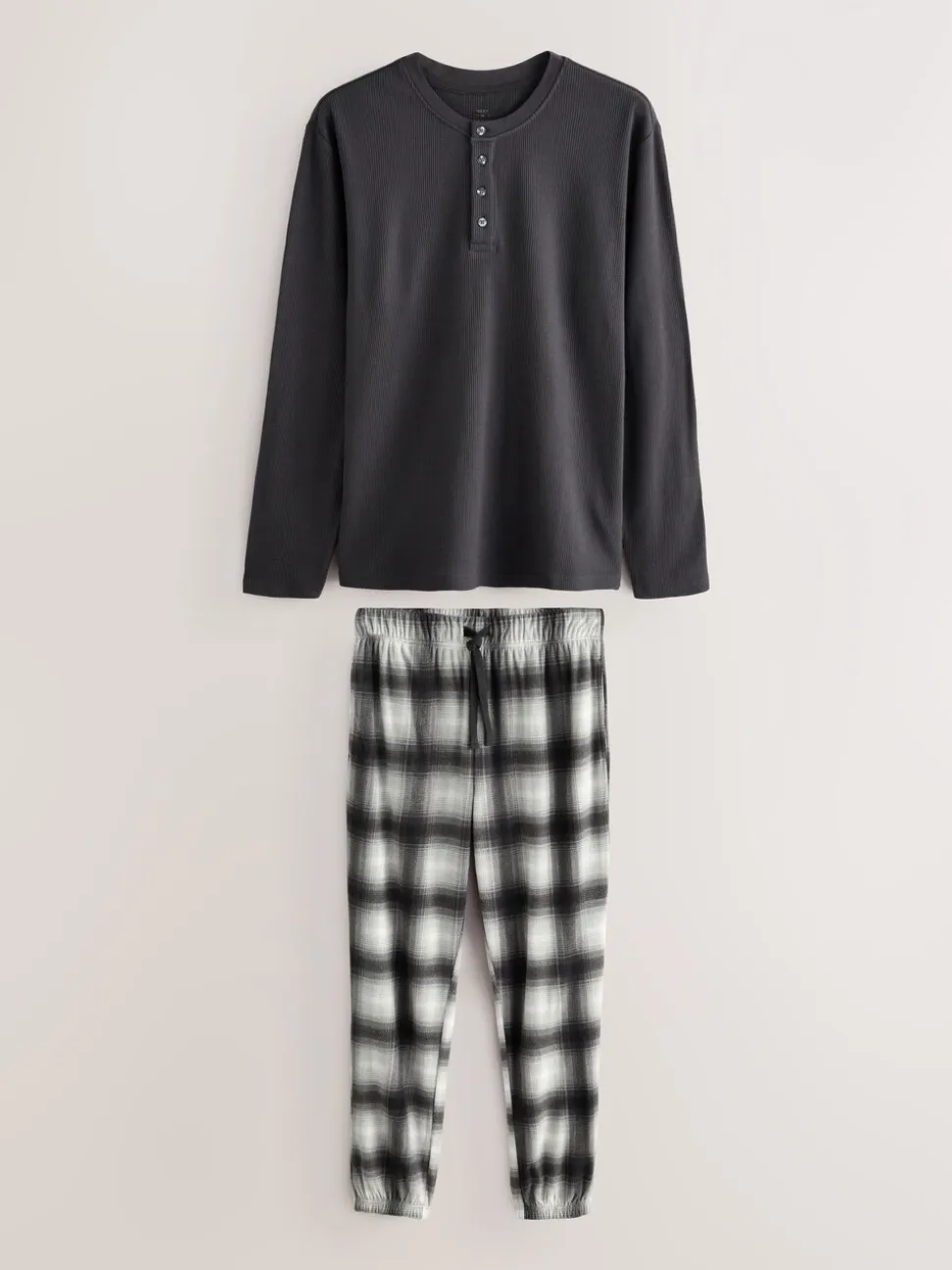 Leisteengrijs geruit - Motionflex Textured Cosy Long Sleeve Pyjamas Set