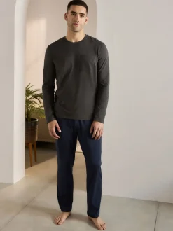 Leisteengrijs/marineblauw - Jersey pyjamaset met lange mouwen
