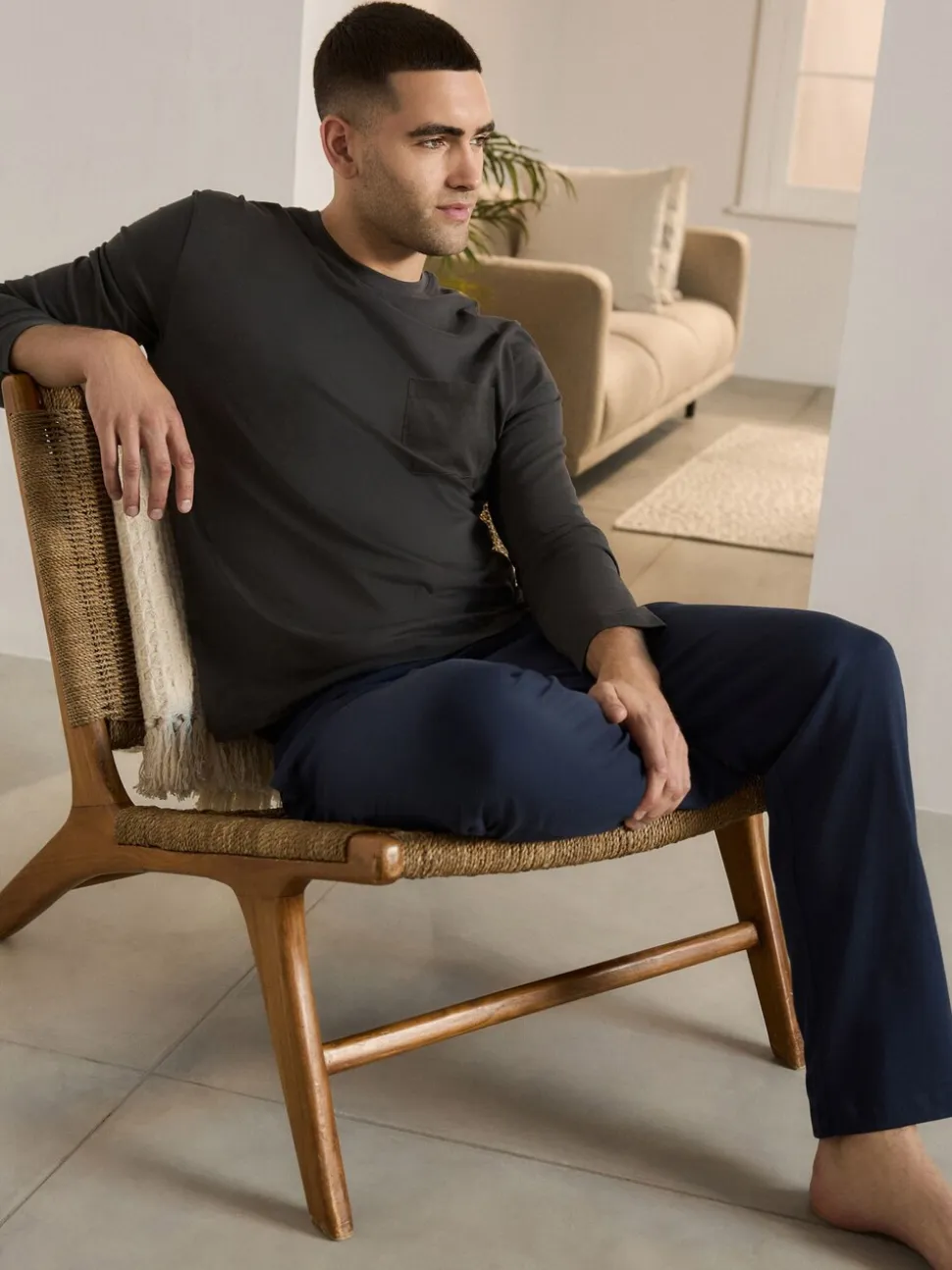 Leisteengrijs/marineblauw - Jersey pyjamaset met lange mouwen