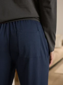 Leisteengrijs/marineblauw - Jersey pyjamaset met lange mouwen