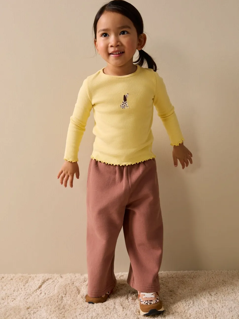 Lemon Yellow Dog - Long sleeve Embroidered Ribbed Top (3mths-7yrs)
