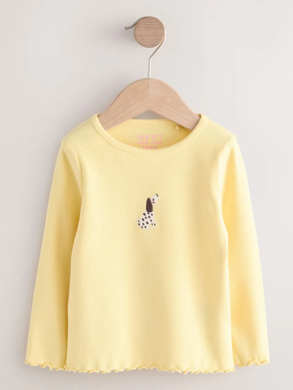 Lemon Yellow Dog - Long sleeve Embroidered Ribbed Top (3mths-7yrs)