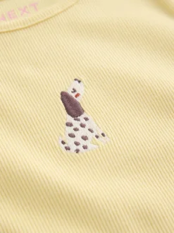 Lemon Yellow Dog - Long sleeve Embroidered Ribbed Top (3mths-7yrs)