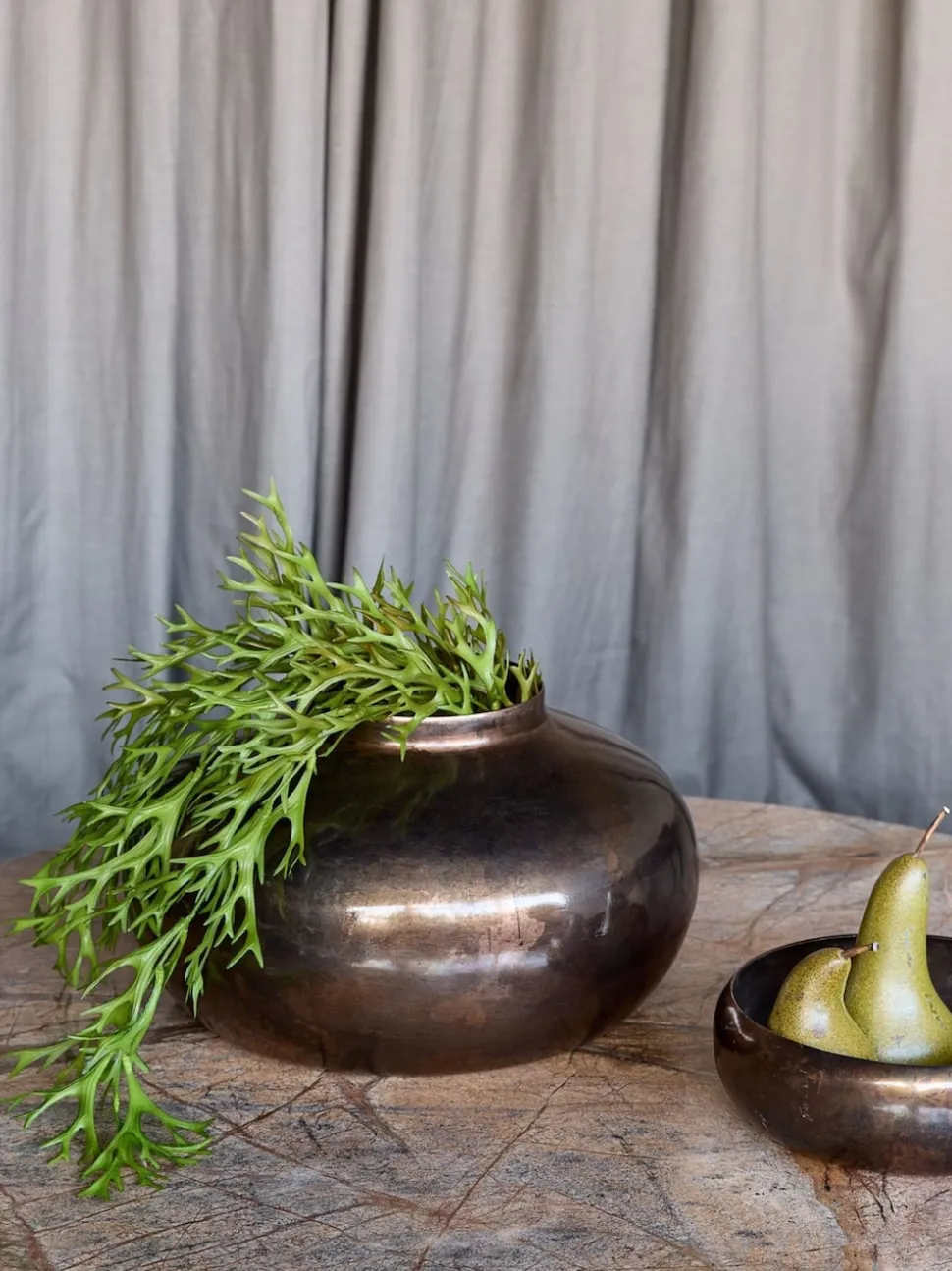 Libra Interiors Large Tambora Copper Finish Metal Squat Vase