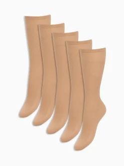 Licht beige - 20 Denier kniehoge sokken set van 5
