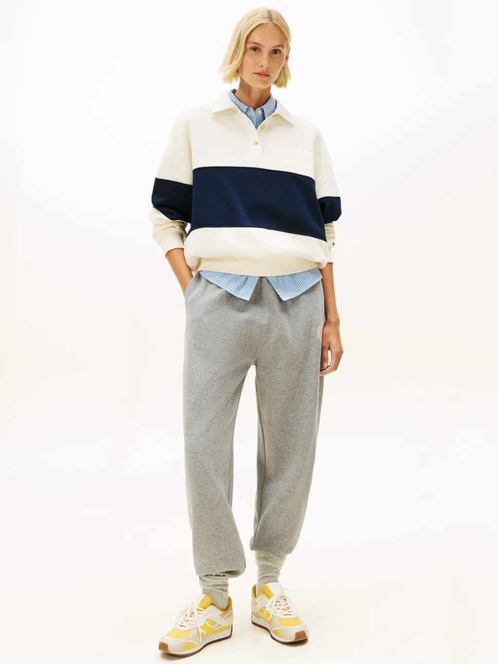 Licht beige - Tommy Hilfiger goudkleurig relaxed rugby-sweatshirt met knopen