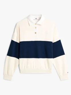 Licht beige - Tommy Hilfiger goudkleurig relaxed rugby-sweatshirt met knopen