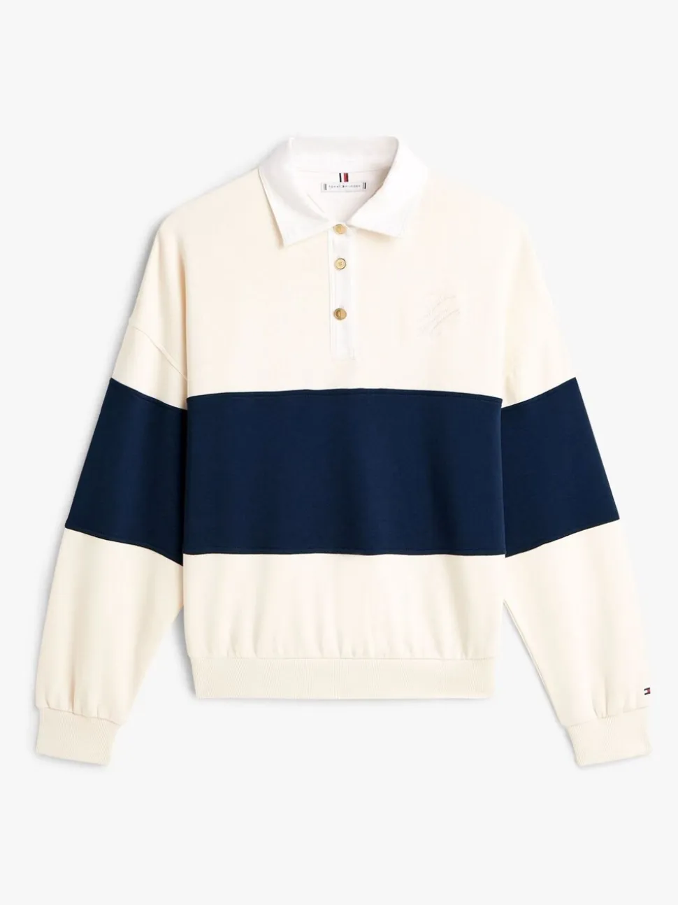 Licht beige - Tommy Hilfiger goudkleurig relaxed rugby-sweatshirt met knopen