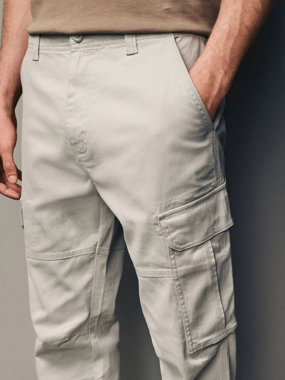 Licht pastelgeel - Straight fit - Katoenen cargostretchbroek