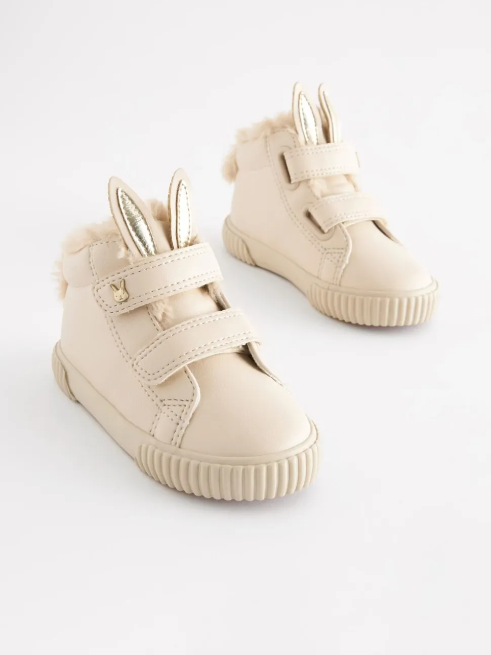 Lichtbeige met konijn - Hoge sneakers met klittenbandsluiting