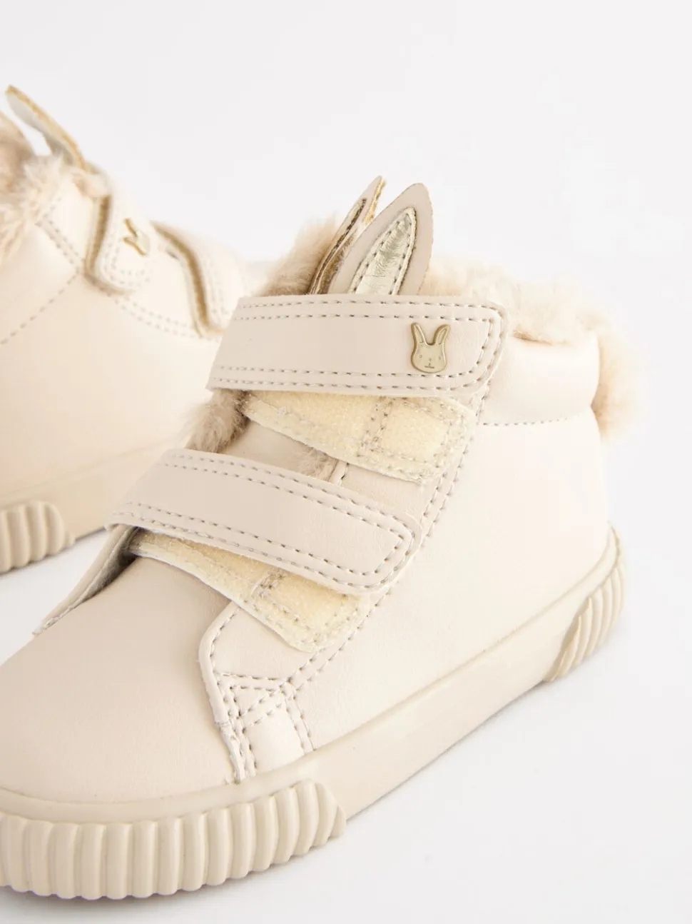 Lichtbeige met konijn - Hoge sneakers met klittenbandsluiting