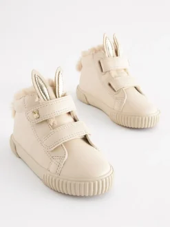 Lichtbeige met konijn - Hoge sneakers met klittenbandsluiting